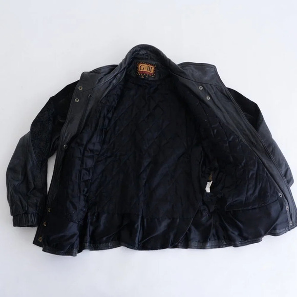 Vintage Giii Black Leather &  Suede Floral Design Zip Up Bomber Jacket Medium - Picture 15 of 15